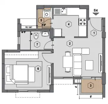 Purva Windermere Apartment 1 BHK Apartment Floor Plan by Puravankara Group located at Pallikaranai, Medavakkam, Velachery, Chennai Tamil Nadu
