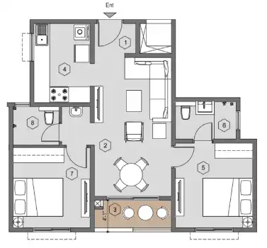 Purva Windermere Apartment 2 BHK Apartment Floor Plan by Puravankara Group located at Pallikaranai, Medavakkam, Velachery, Chennai Tamil Nadu